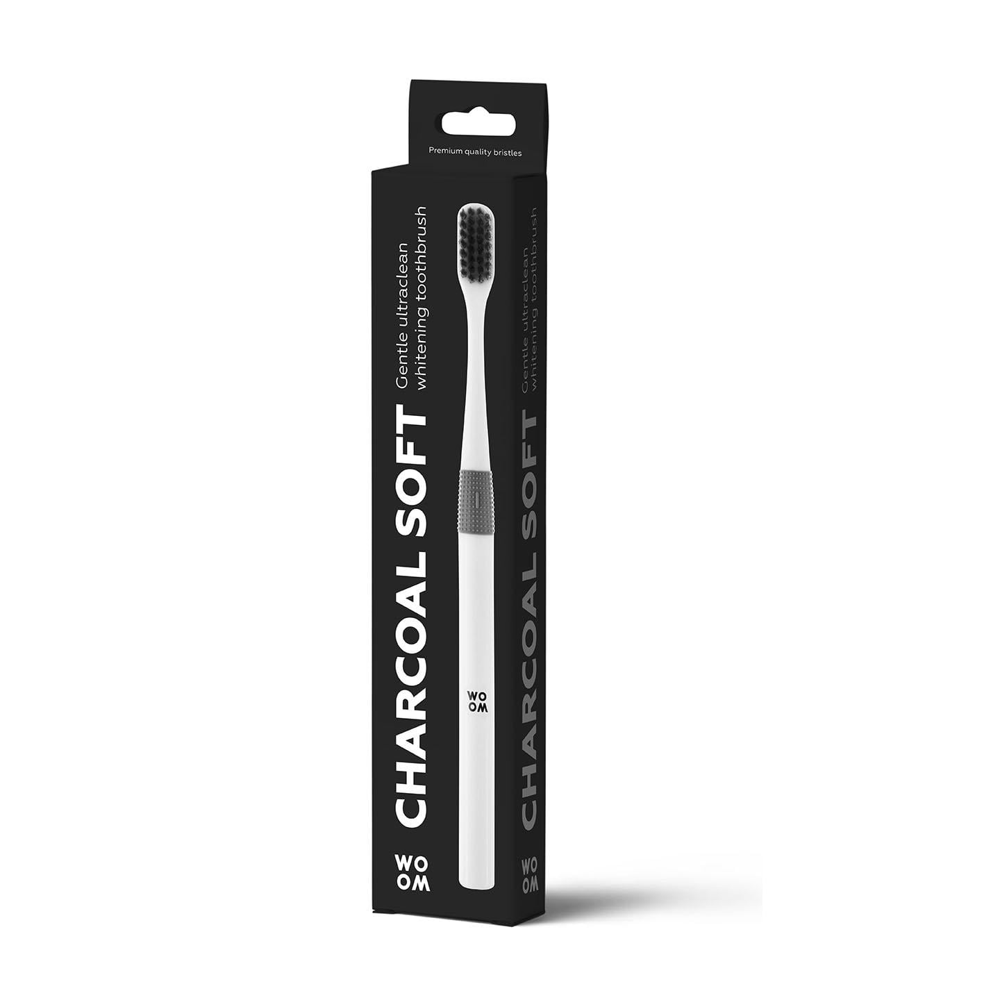 Зубная щетка Woom Charcoal Soft мягкая с древесным углем Black/White (920136)