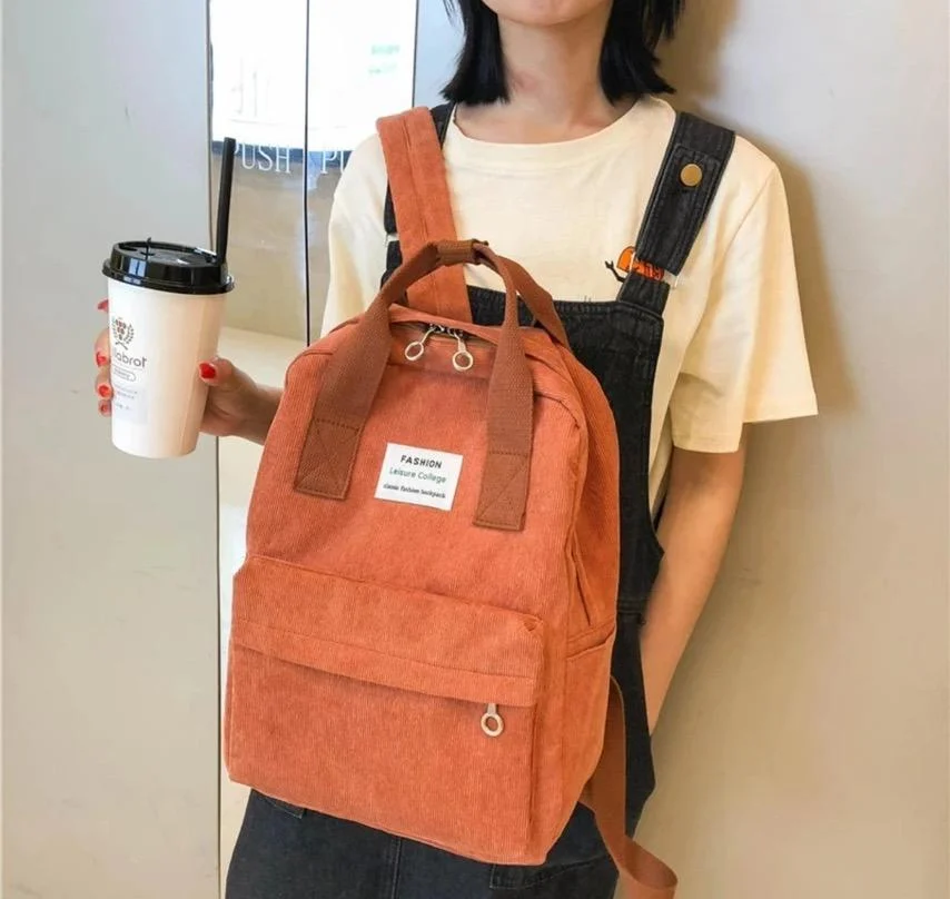 Рюкзак женский вельветовый 36х27х11 см Оранжевый (11288) - фото 3 Рюкзак женский вельветовый 36х27х11 см Оранжевый (11288) - фото 3