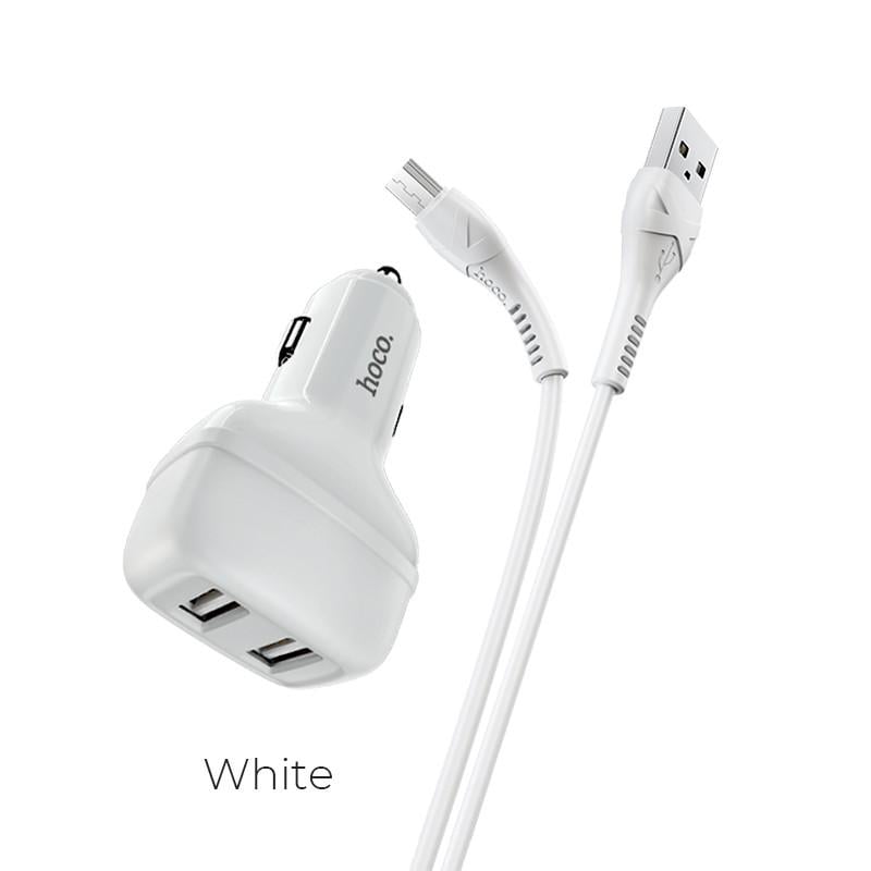 Адаптер АЗУ HOCO Micro USB Cable Leader Z36 2USB 2,4A автомобільний White - фото 4