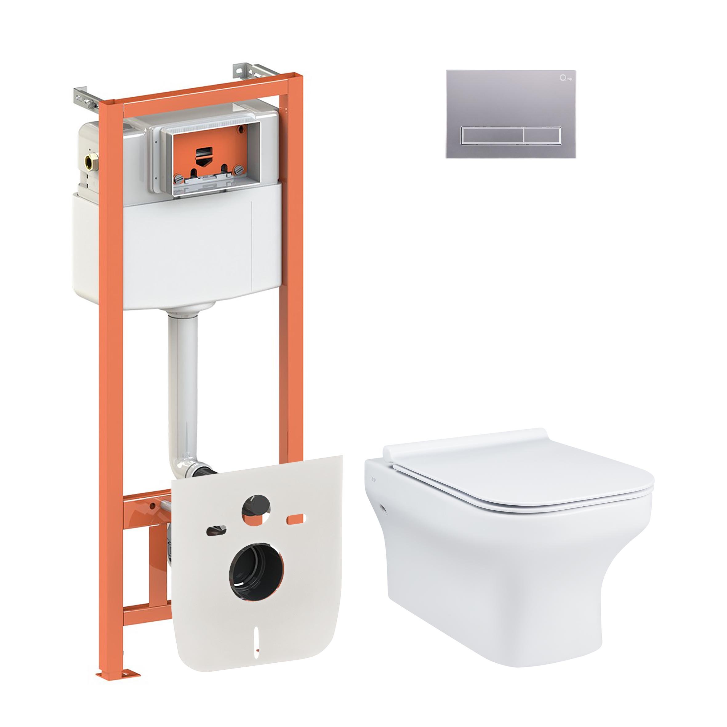 Комплект инсталляции Q-tap Nest QT0433C660HW0133M425M08382SAT с унитазом кнопка Сатин (124729)