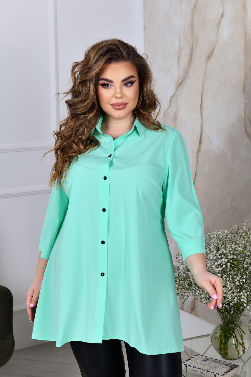 Блузка свободного фасона р. 56-58 Мятный (7018) - фото 5