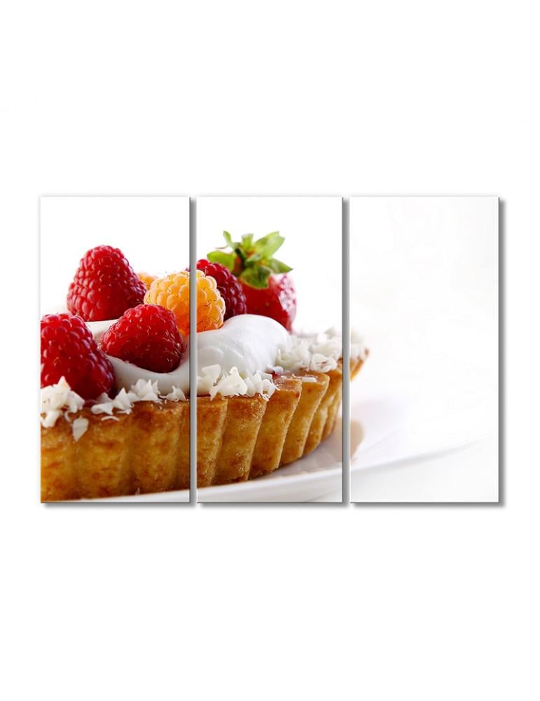 Картина модульная Песочная тарталетка с малиной 3 модуля 120x180 см
