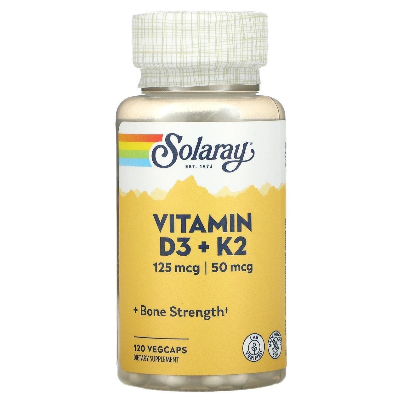 Вітаміни Д3 К2 Solaray Vitamin D-3 K-2 для кісток зв'язок суглобів 60 капс.