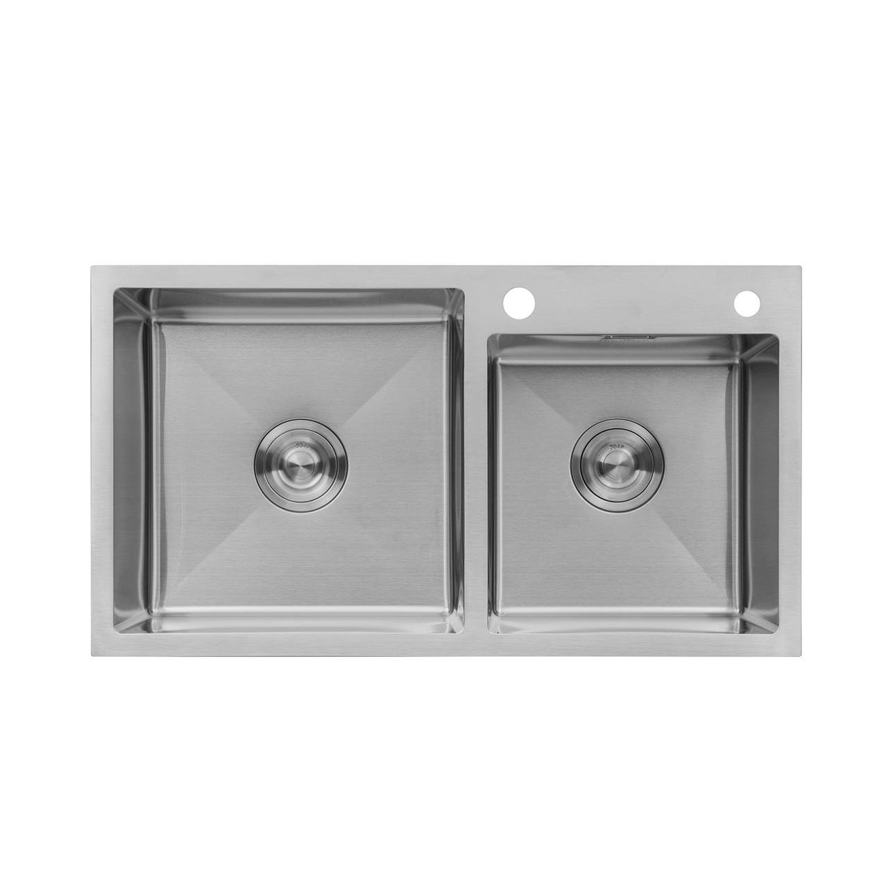 Комплект кухонна мийка Kroner Gebürstet-7843ZHM/змішувач Edelstahl Klassisch-ESG03815BLK/дозатор (2669564673)