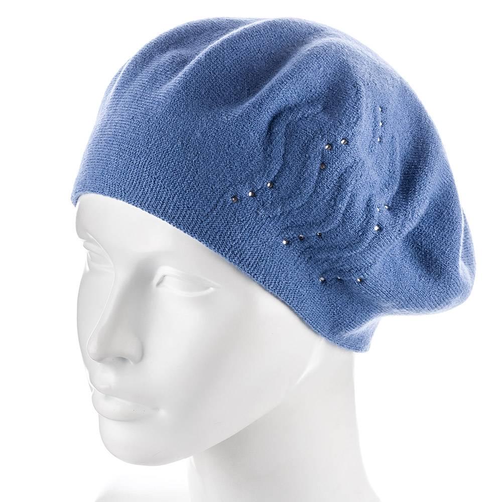 Берет женский Zolly ZH215 двойной со стразами тонкой вязки полушерстяной Джинсовый