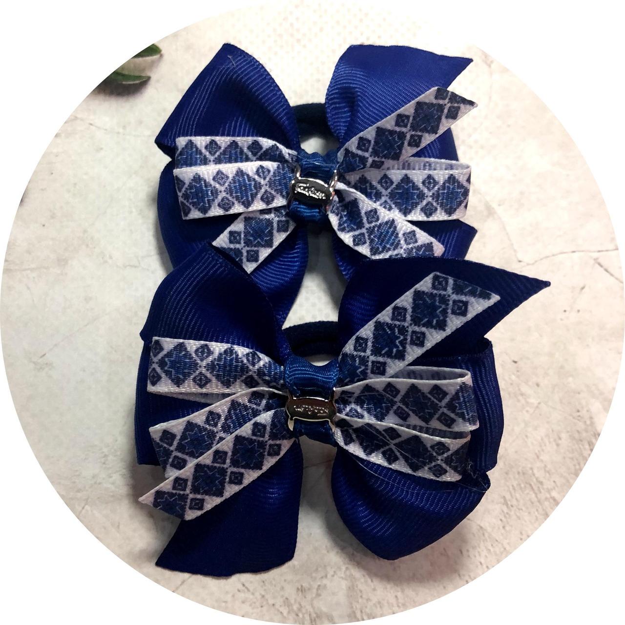 Бантики детские на шпильке Украинский орнамент 7 см 2 шт. Синий (11460)