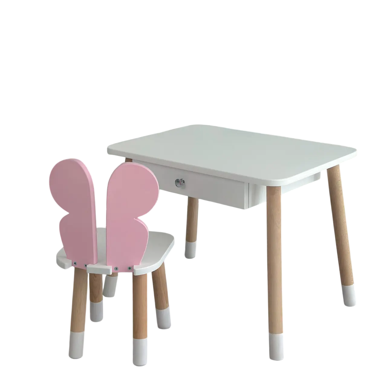 Набор детской мебели столик с ящиком и стульчиком бабочка деревянная 46х60х45 см Бело-розовая (150-7-26075)