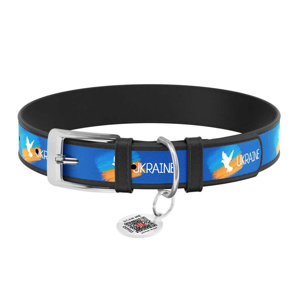 Нашийник для собак Waudog Design Прапор c QR паспортом шкіряний XS 21-29 см х 12 мм Чорний (3602-0229-01)