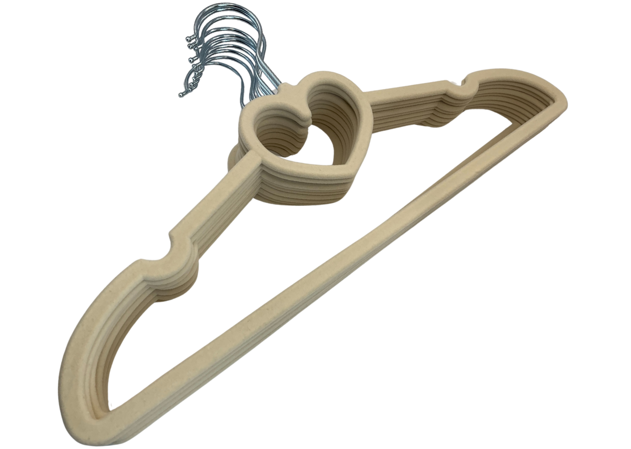 Вішаки для одягу оксамитові пластикові із сердечком 5 шт. Молочний (27426992)