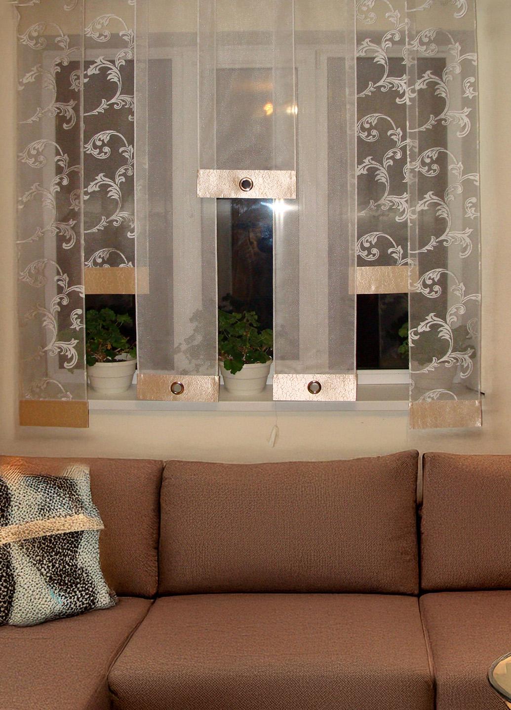 Комплект панельных занавесок Firanka Завитки 7 шт. карниз 200 см Молочный с бежевым (23_5п)