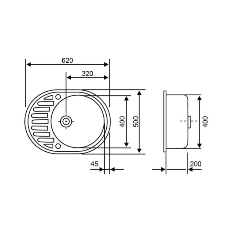 Мийка для кухні Lidz 620x500/200 GRA-09 (LIDZGRA09620500200) - фото 2