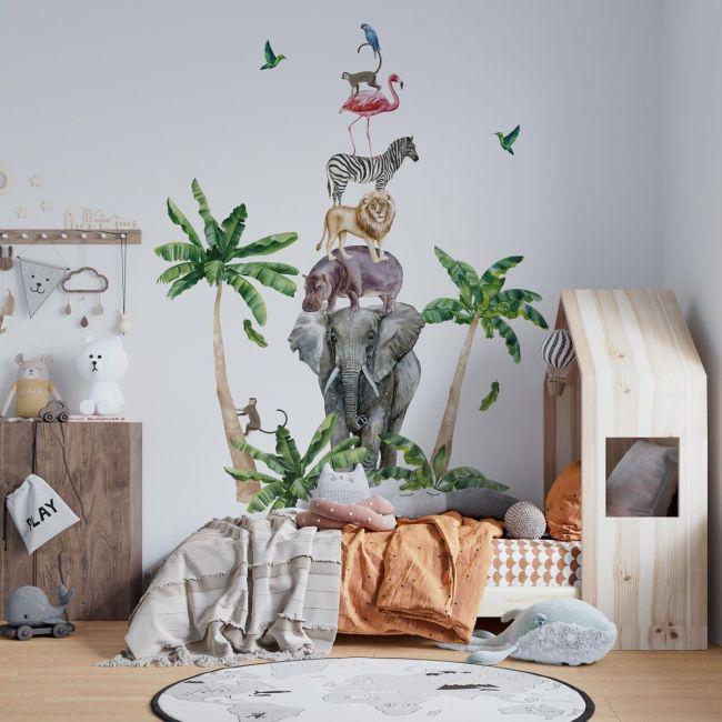 Стикеры детские на стену Тропические животные Sticker Wall SW-00000988 60х120 см 3 листа 180х120 см