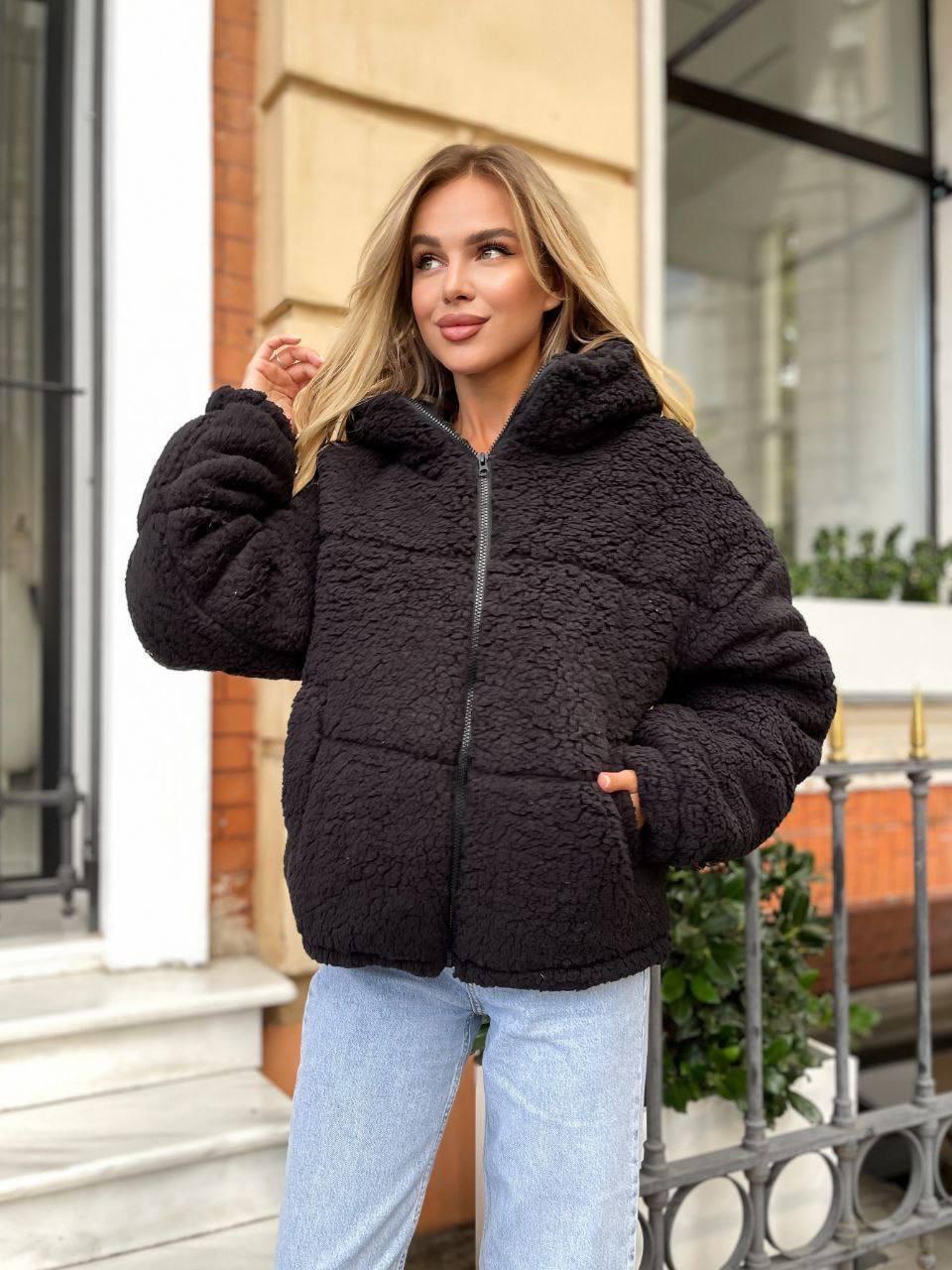 Куртка женская демисезонная Тедди меховая S-L Черный (OV-7144BL-S-L) - фото 3 Куртка женская демисезонная Тедди меховая S-L Черный (OV-7144BL-S-L) - фото 3