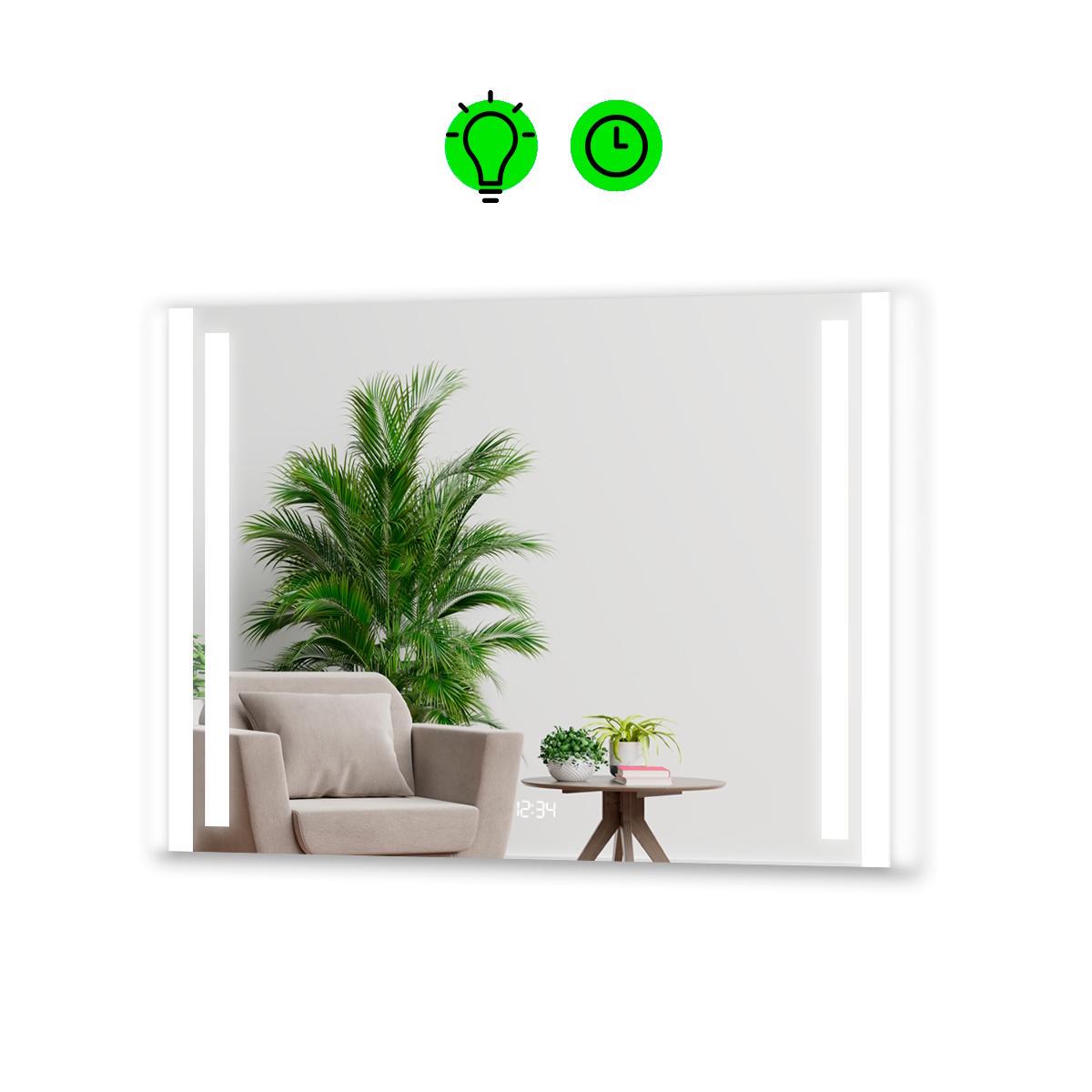 Зеркало Mirta LED с облегченным корпусом и часами 800x600 мм (13498477)