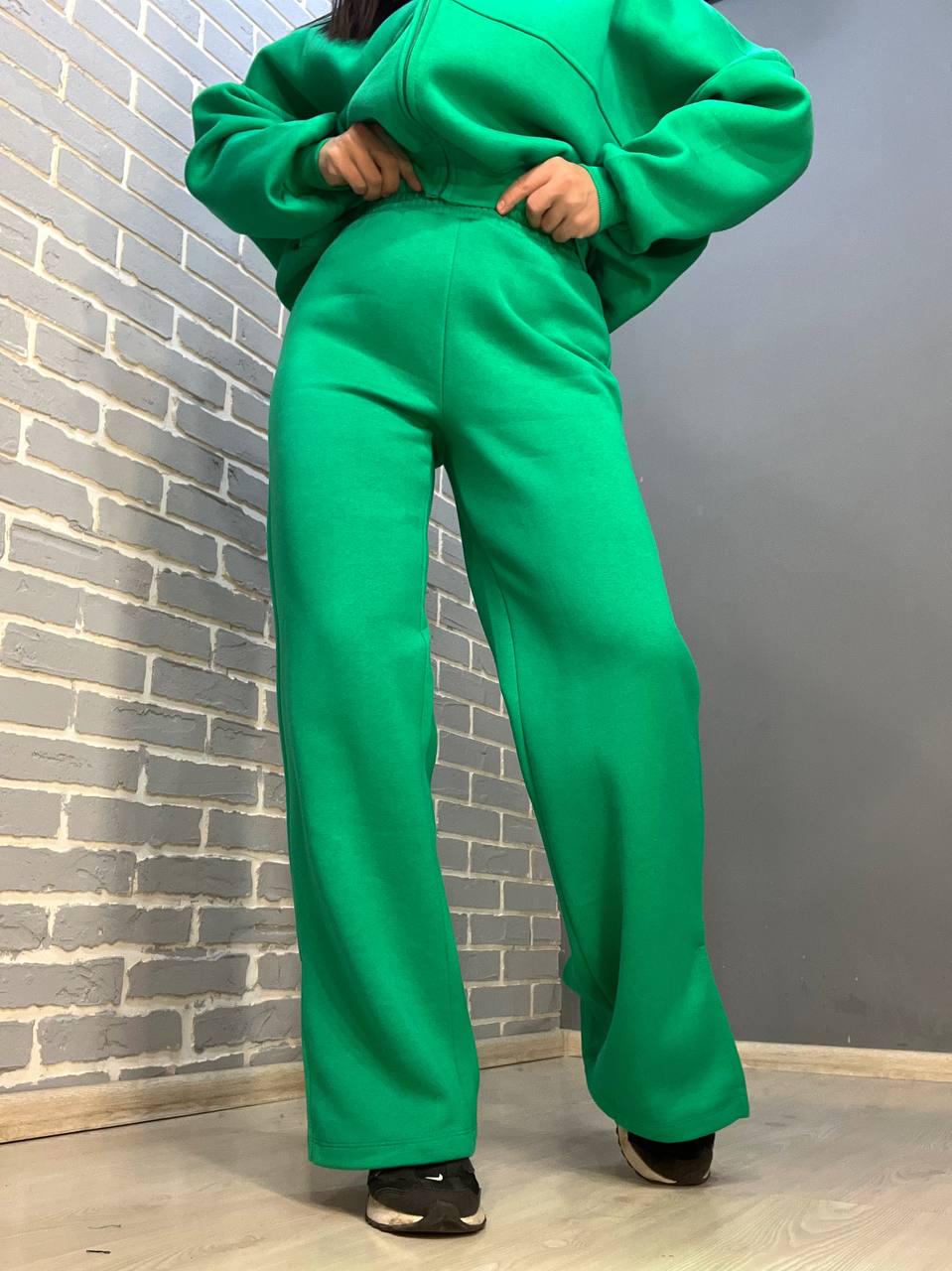 Костюм женский QUZEN 472-472 пилот брюки палаццо широкие флис S Зеленый (758) - фото 3
