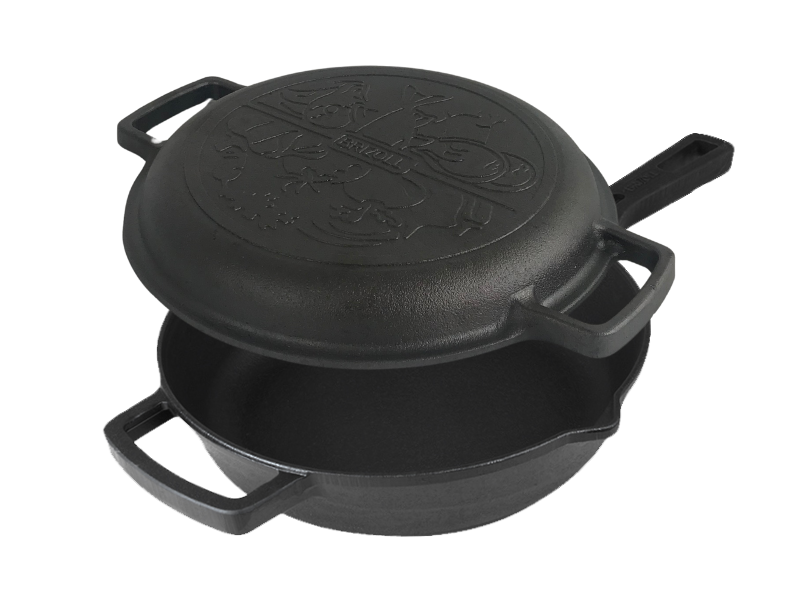 Сковорода чугунная Brizoll M2460P-2 240 мм круглая с ручками и крышкой-сковородкой (2665674445)