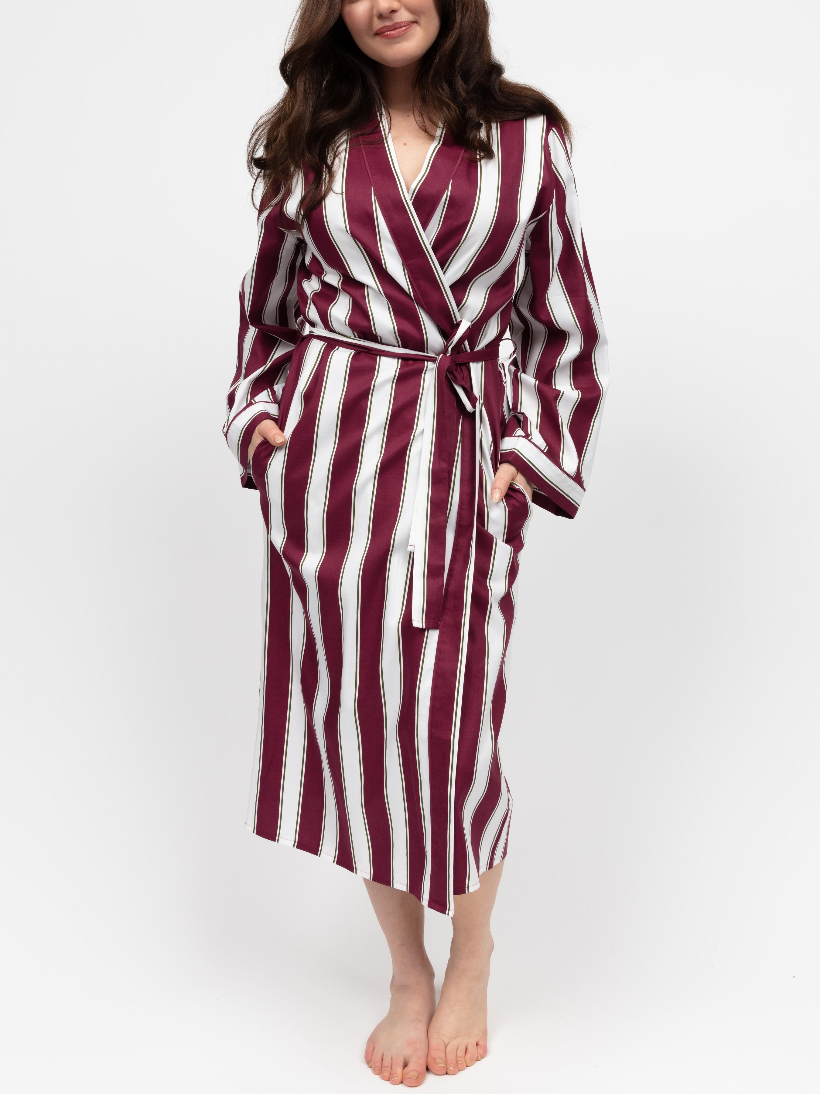 Женский халат CYBERJAMMIES Yasmin 5086 с полосатым принтом 4XL Бордовый/Белый (5051877609723)