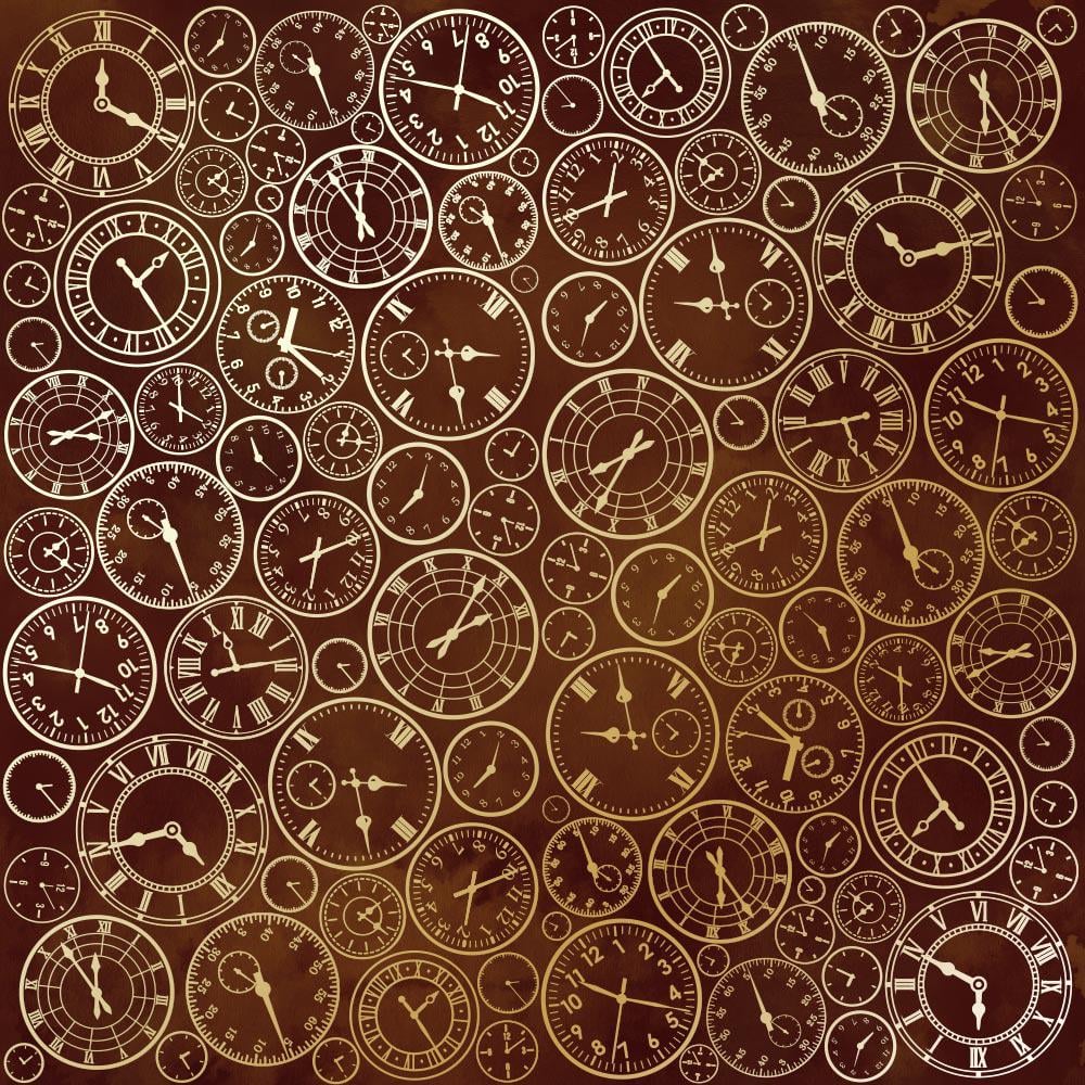 Лист бумаги односторонний Golden Clocks с фольгированием 30,5х30,5 см Brown/Aquarelle