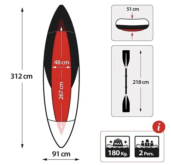 Човен-байдарка двомісний надувний Intex Challenger K2 Kayak 68307 з веслами та насосом 312x91x51 см - фото 6