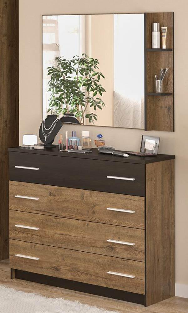 Комод для спальни с выдвижными ящиками Mebel Service Вероника 4Ш/зеркало 102,8х40,1х91,2 см Дуб април/Венге темный (23922037)