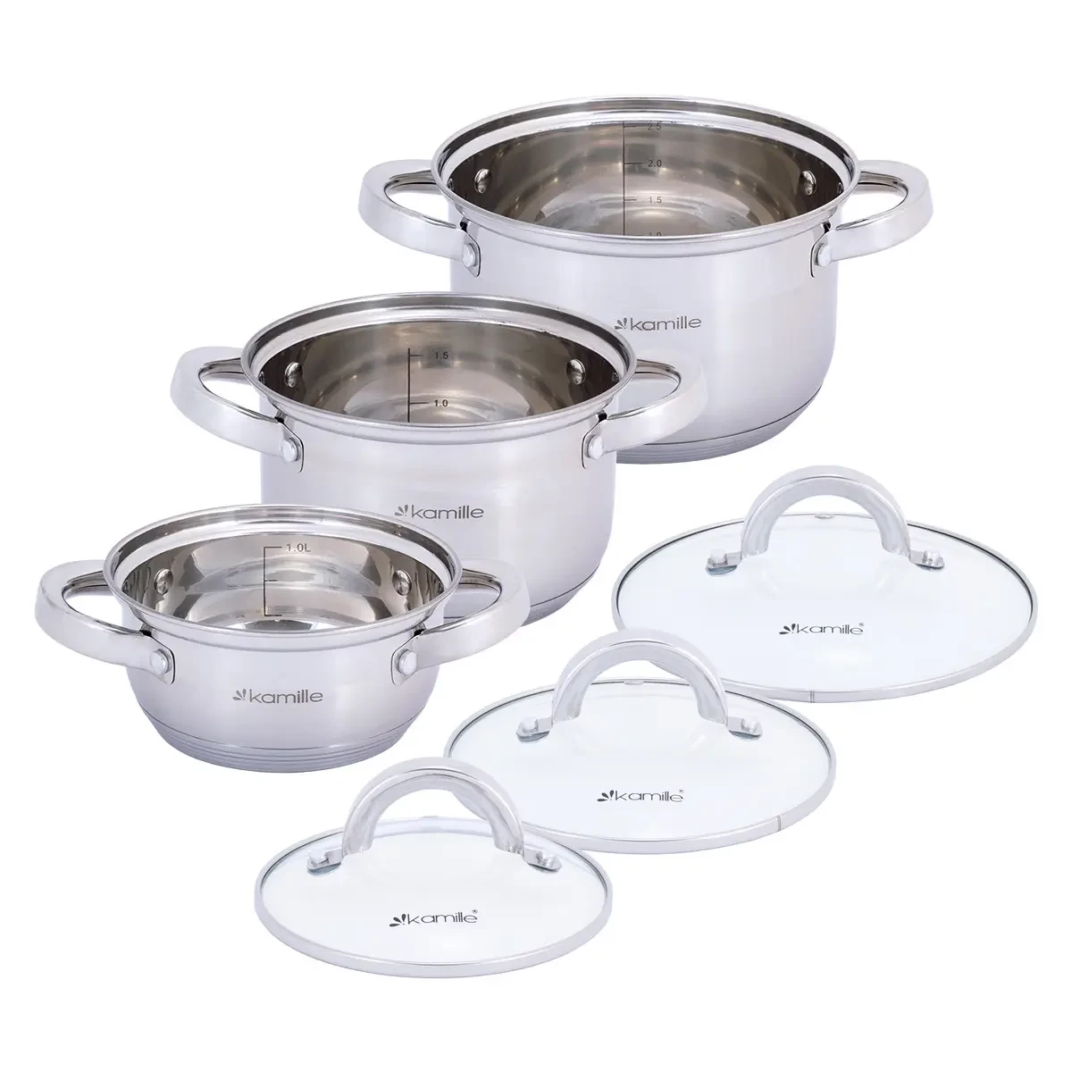 Набор кастрюль Kamille из нержавеющей стали 6 пр. (KM-5628S) - фото 5 Набор кастрюль Kamille из нержавеющей стали 6 пр. (KM-5628S) - фото 5