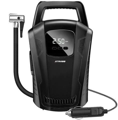 Компрессор автомобильный для шин с манометром/дисплеем/встроенным фонариком 12В Черный