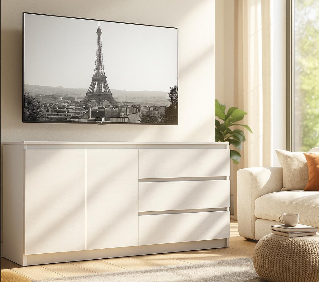 Комод Мастер Форм Брайт телескопические направляющие правосторонний ДСП 1600/44 1580 158х37,6х73 см Белый