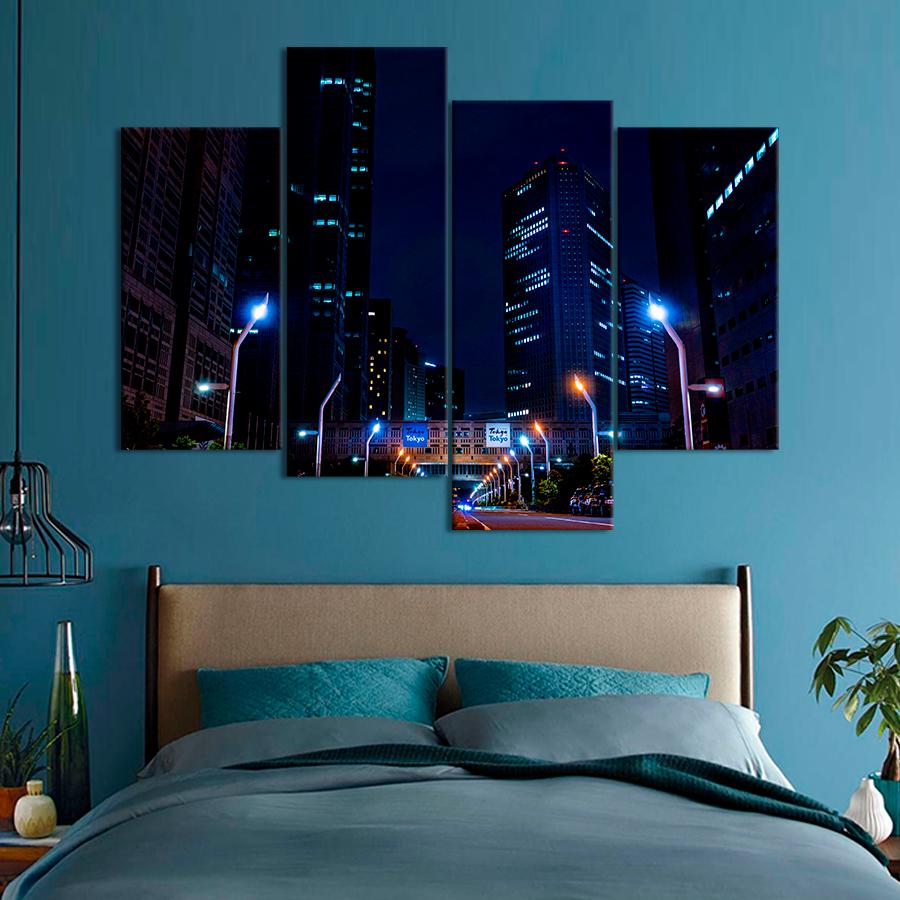 Картина город Высокие небоскрёбы ночного Токио 89x56 см (A836-4)