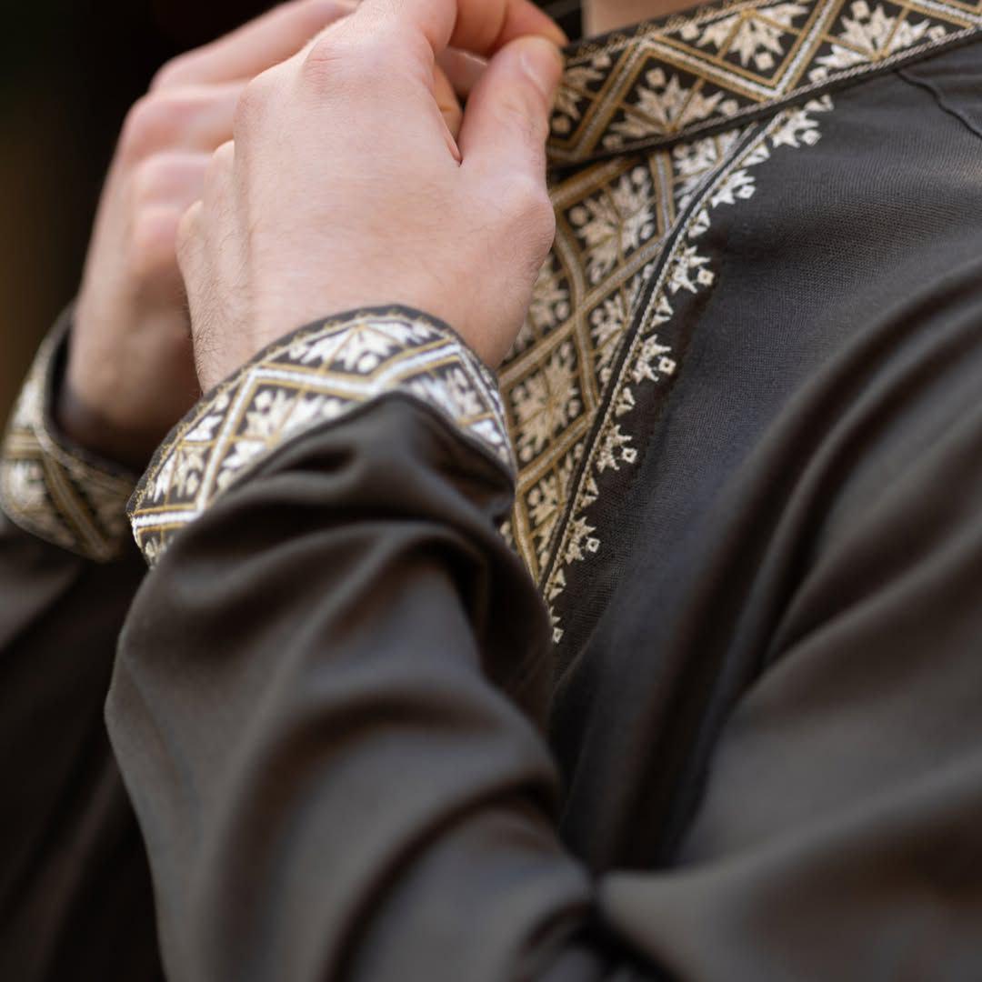 Вышиванка мужская р. 48 Хаки (563) - фото 3