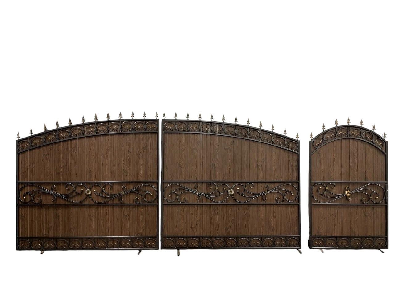 Ворота кованые с калиткой и профнастилом 3400х2000 мм (А-01119)