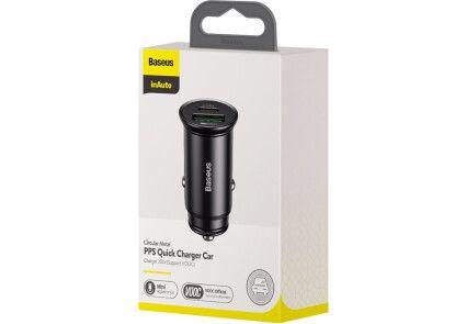 Автомобільний зарядний пристрій BASEUS Circular Metal PPS Quick Charger Black (CCYS-C01) - фото 3 Автомобільний зарядний пристрій BASEUS Circular Metal PPS Quick Charger Black (CCYS-C01) - фото 3