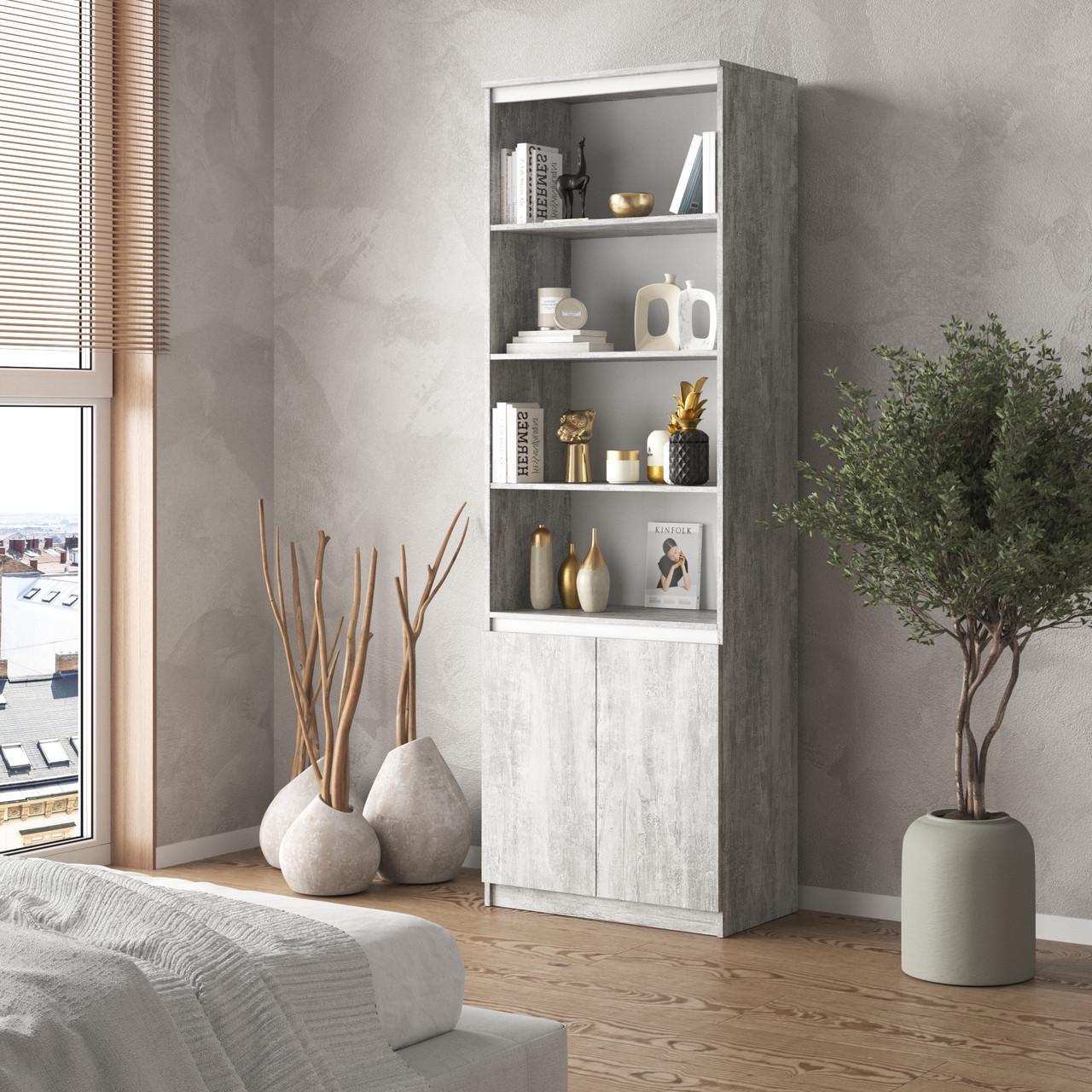 Шафа-пенал Вайс R-29 802х400х2110 мм Бетон/Білі планки (30775829) - фото 1 Шафа-пенал Вайс R-29 802х400х2110 мм Бетон/Білі планки (30775829) - фото 1