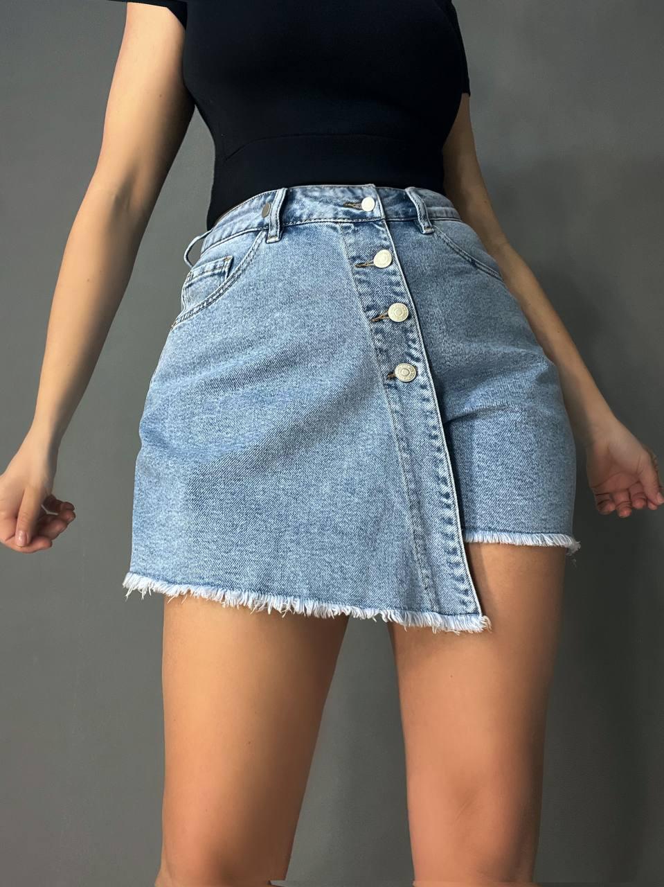 Шорти спідниця жіночі Dicesil 6003 джинсові на запах ґудзики короткі р. 30 Блакитний (4218) - фото 6