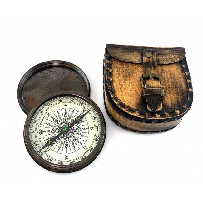 Компас в кожаном футляре Stanley London 8,8х8,4х3,4 см Бронзовый (34867)