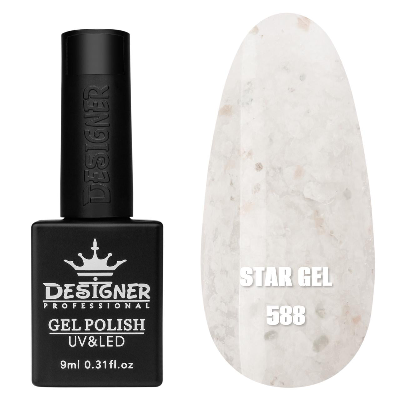 Гель-лак для маникюра Star gel Дизайнер с хлопьями Юки 9 мл Белый с желтым №588 Гель-лак для маникюра Star gel Дизайнер с хлопьями Юки 9 мл Белый с желтым №588