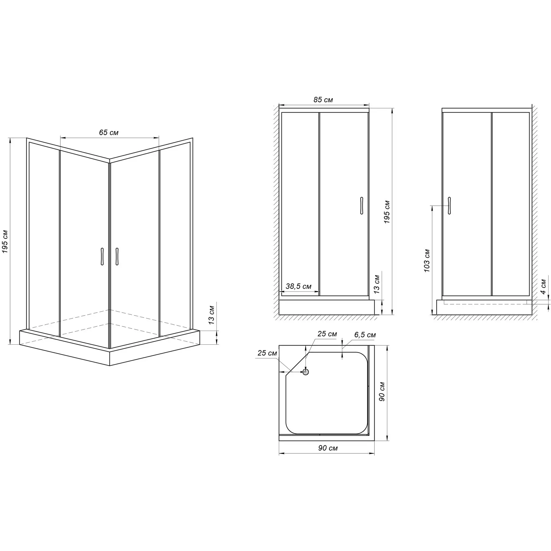 Душова кабіна MIXXUS CUBIC SCT01-90x90x195-FB квадратна скло 4 мм з підонном 90x90 см Хром (OL-MI6903) - фото 14