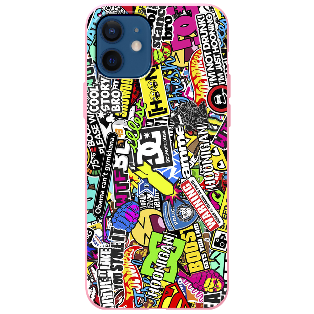 Чохол Boxface iPhone 12 Multicolored Inscriptions Рожевий силікон (41161-up880-43059) - фото 1