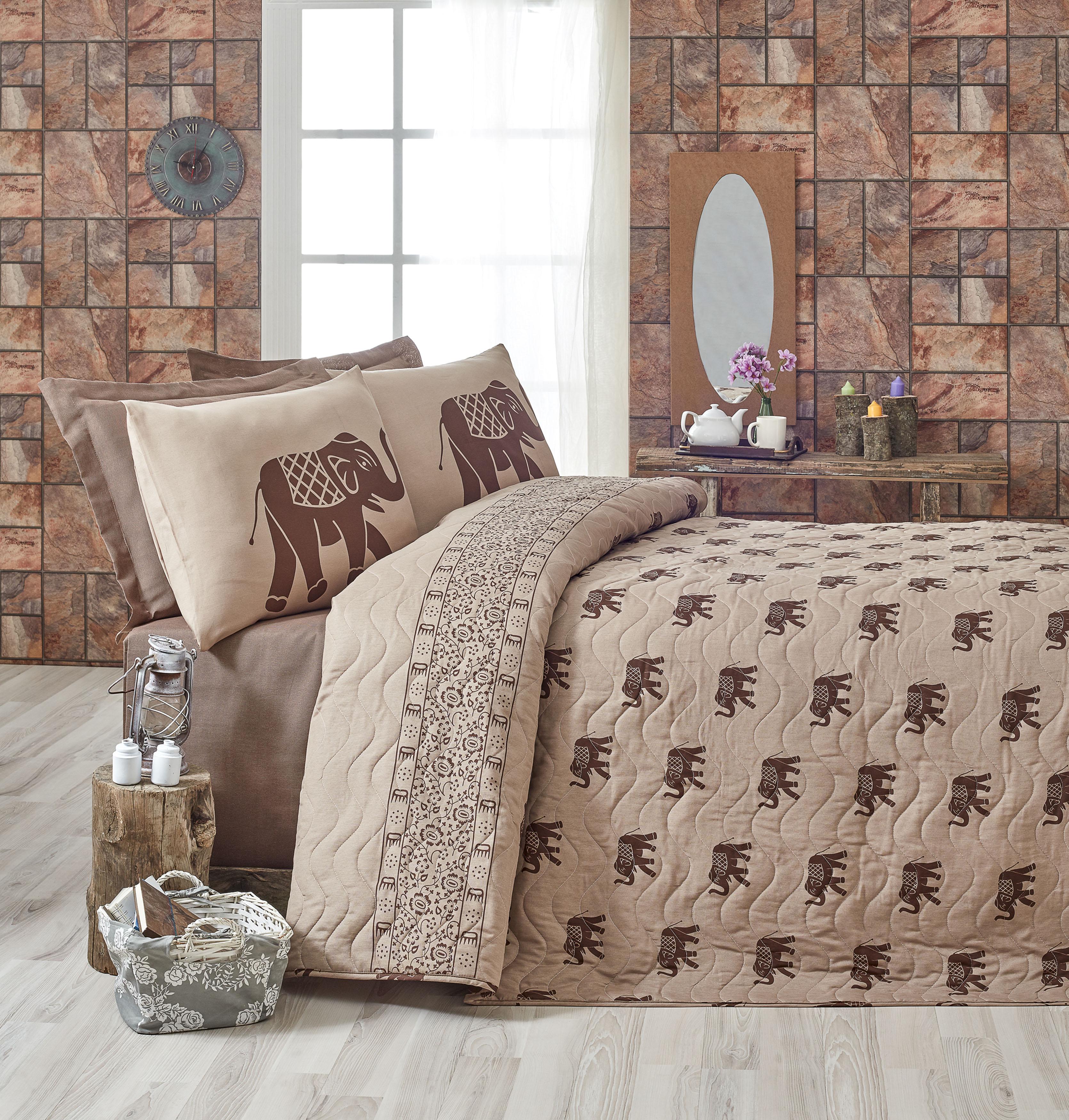 Покрывало стеганное с наволочкой Eponj Home-Fil kahve 160х220 см Кофейный (15328)