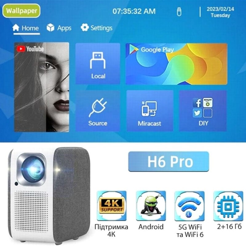 Проектор TouYinger H6 Pro 1080p 6500Lm 5000:1 HDMI Wi-Fi Bluetooth (tf5793) - фото 8