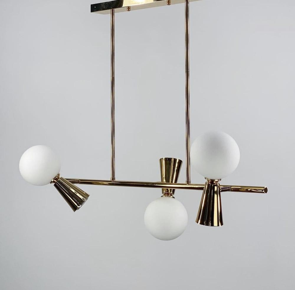 Люстра подовжена ABELINA з 3 білими плафонами на 2 джерела світла Золотий (LF_YG 8006 GD-A) - фото 2