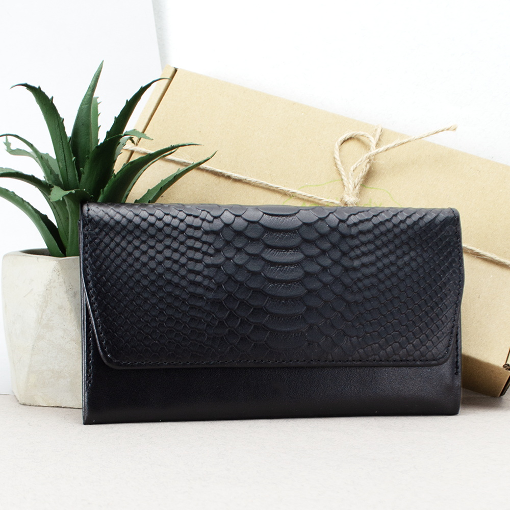 Кошелек женский кожаный Leona питон Черный (2115414759)