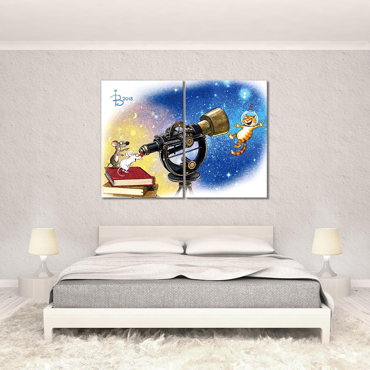 Модульная картина Космокот 2 модуля общий размер 30х45 см
