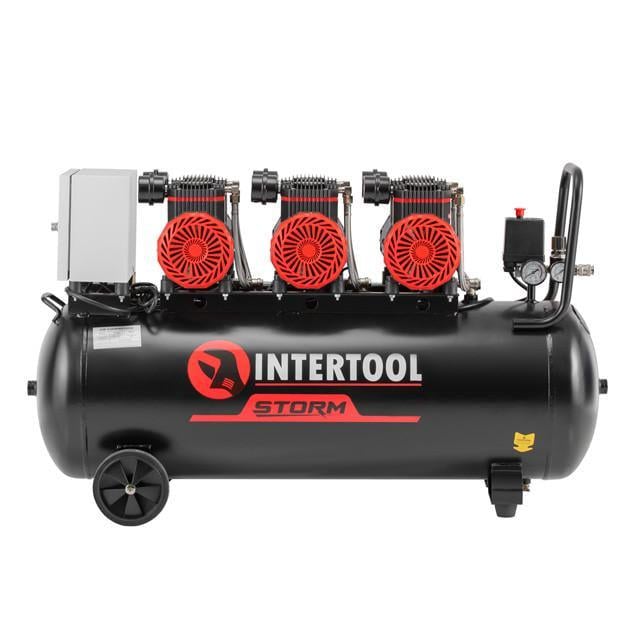 Компрессор Intertool PT-0041 100 л 3х1,5 кВт 230 В 8 атм 750 л/мин 2800 об/мин безмасляный 6 цилиндров 75 дБ