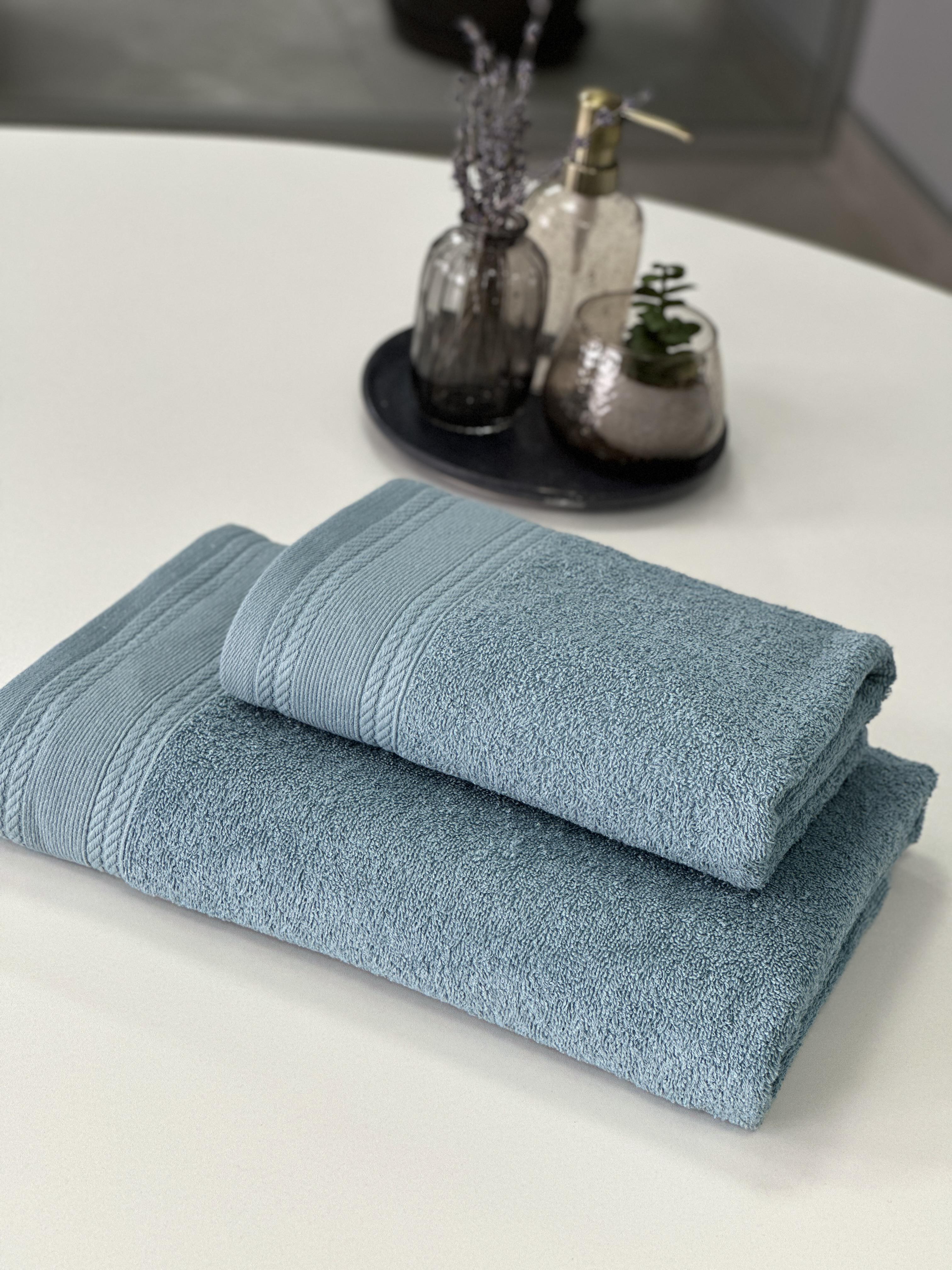 Комплект махровых полотенец Легкий бриз 450 г/м2 100% хлопок 50х90/70х140 см Лазурный - фото 9