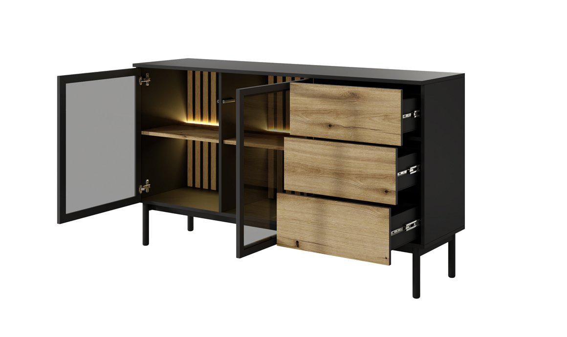 Комод з підсвіткою Perfect Home Lang 2D3S/150 2-дверний з 3 шухлядами Чорний/Дуб евок (PFH-091143) - фото 2