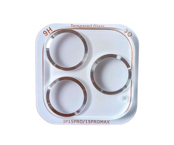Защитное стекло Tempered Glass Metal Classic на заднюю камеру для Apple iPhone 15 Pro/15 Pro Max Серебряный (32619)