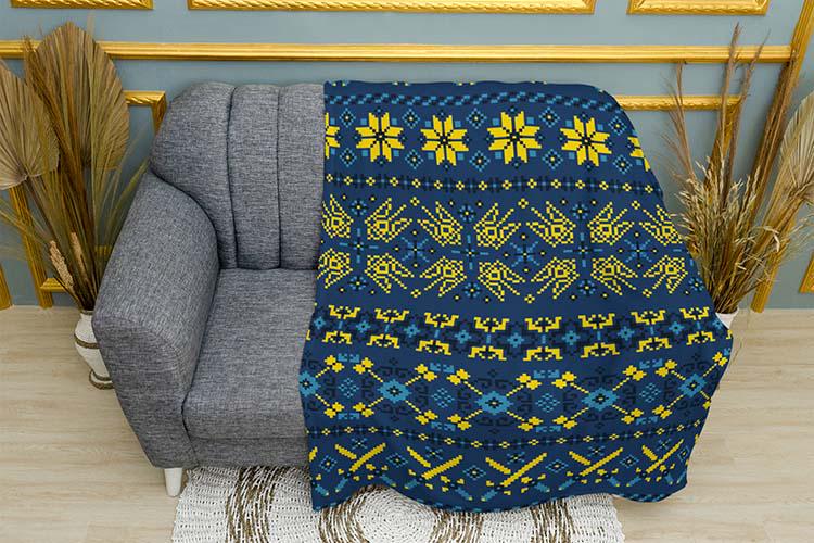 Плед плюшевый Украинский Орнамент однослойный 150х210 см Желтый (114622-1)