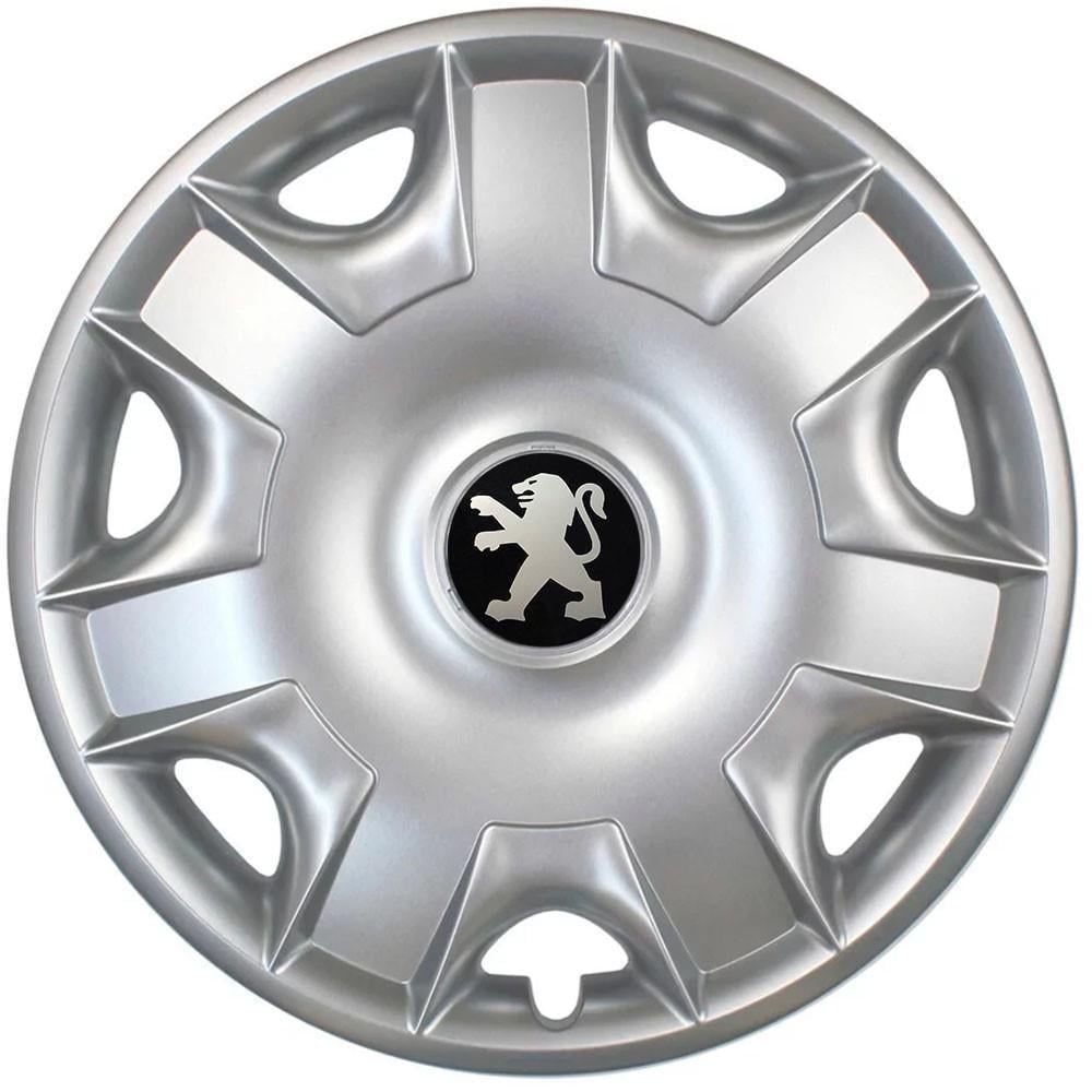 Колпаки автомобильные модельные  SJS 301 с логотипом Peugeot R15 4 шт. Серебрянный