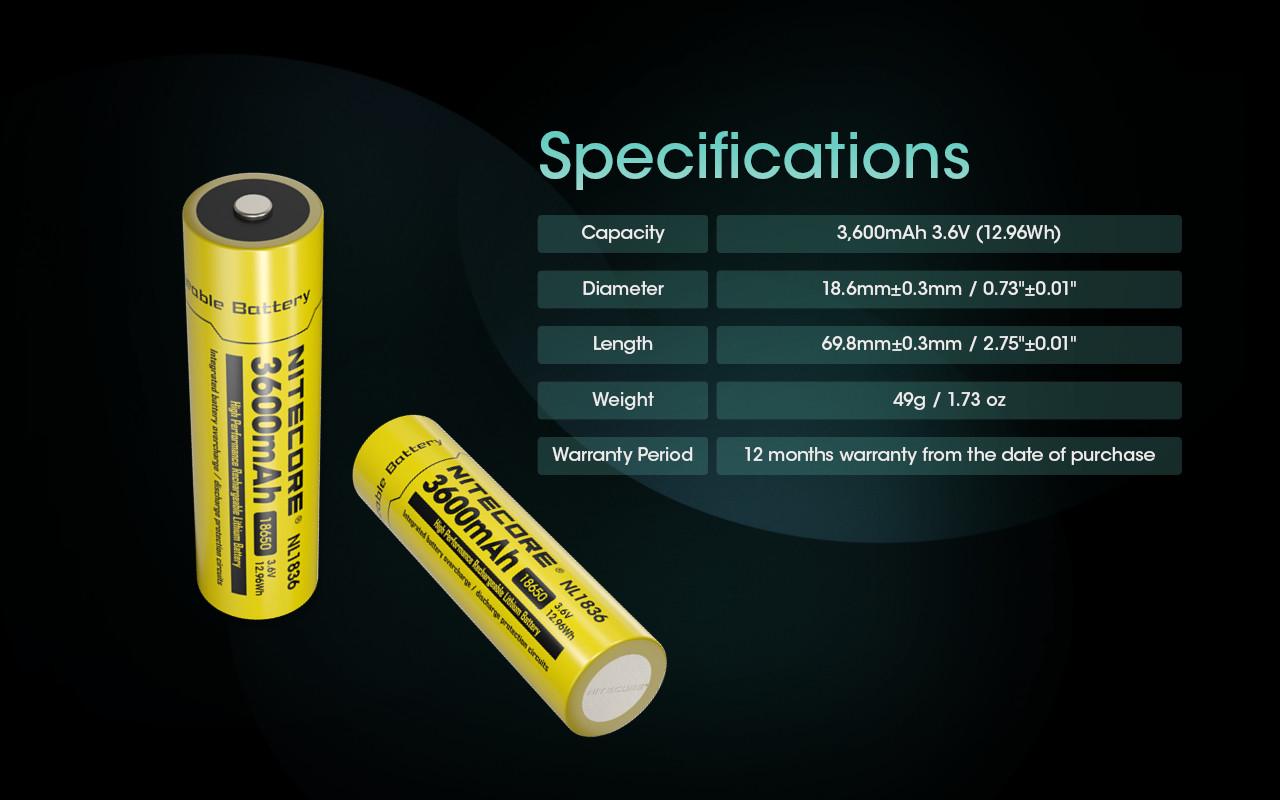 Аккумулятор литиевый Li-Ion 18650 Nitecore NL1836 3,6V 3600 mAh (18098906) - фото 9