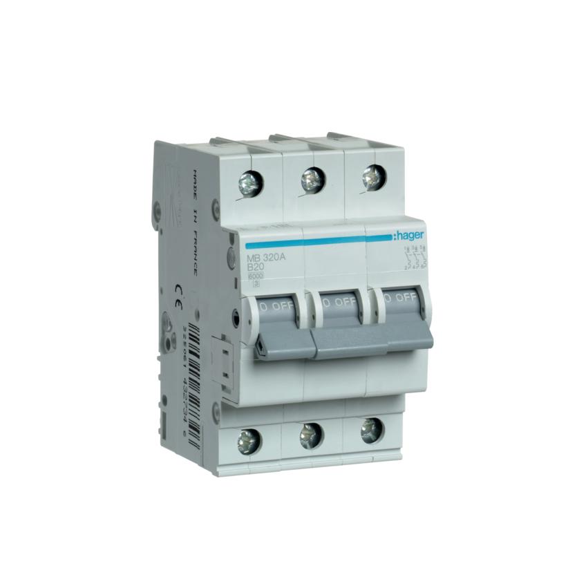 Автоматический выключатель Hager 3P 20A B 6 kA MB320A 3M